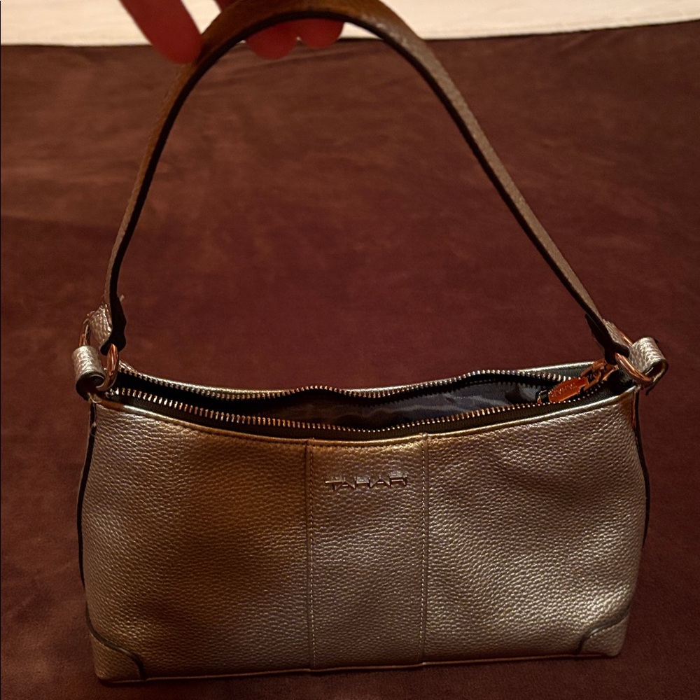 Metallic Silver Leather Clutch - Women's Bag
